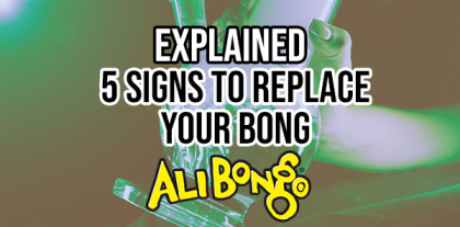 text 'Explained; 5 signs to replace your bong' on top of a background image of a person holding a bong